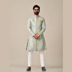 Handmade Sky Blue Gold Maharaja Style Brocade Silk Sherwani | Jaipurio